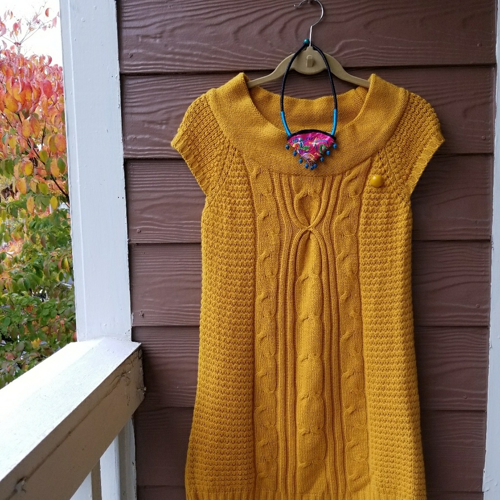 Final Cozy Mustard Yellow Sweater Dress
